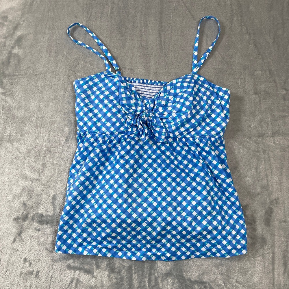 Lilly Pulitzer Top Size 0 Blue White Gingham Smocked Back Tie Front Camisole